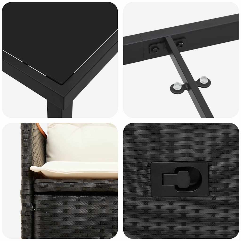vidaXL Tuin Eettafel Set met kussen 3 pcs Zwart poly rattan