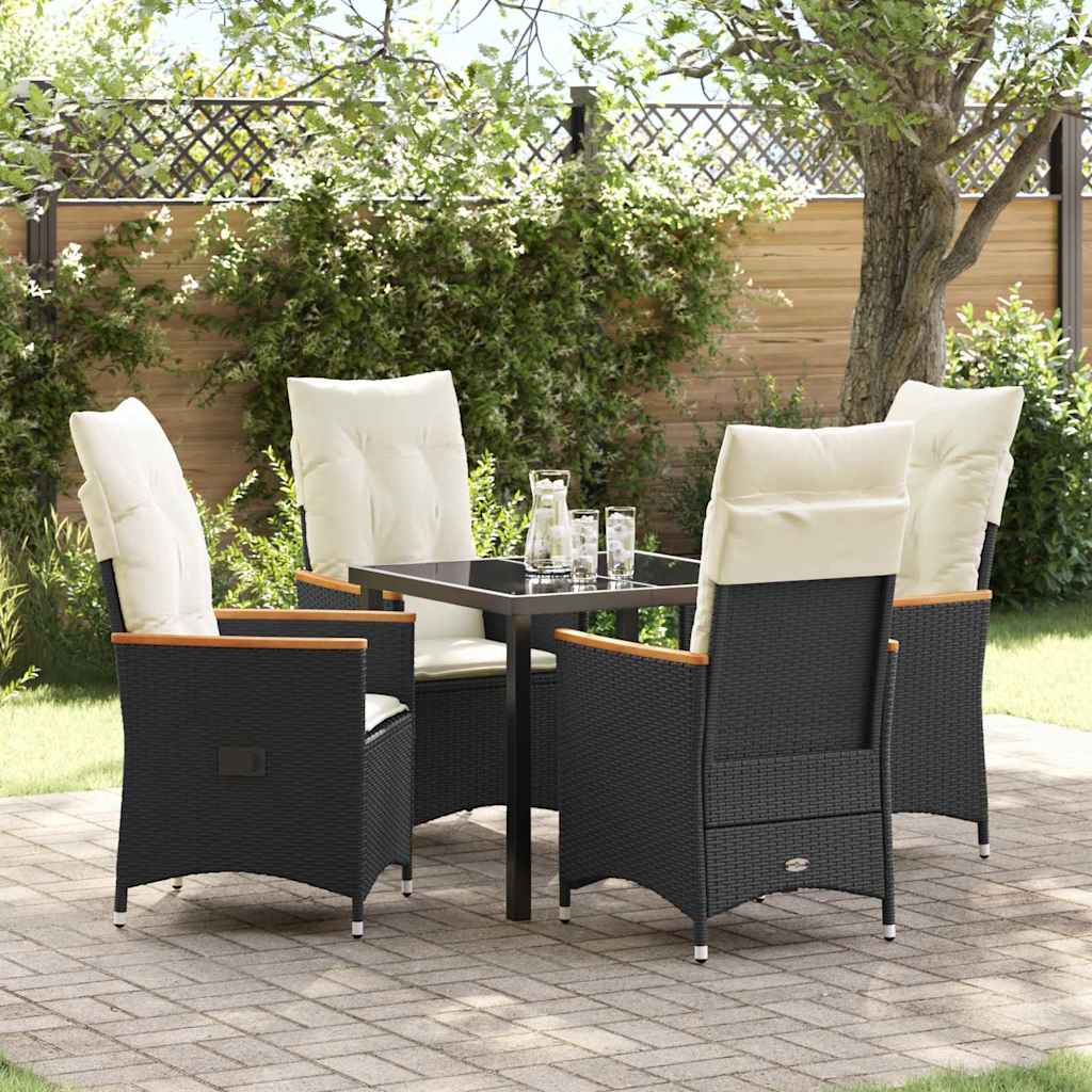 vidaXL Tuin Eettafel Set met kussen 3 pcs Zwart poly rattan