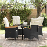 vidaXL Tuin Eettafel Set met kussen 3 pcs Zwart poly rattan
