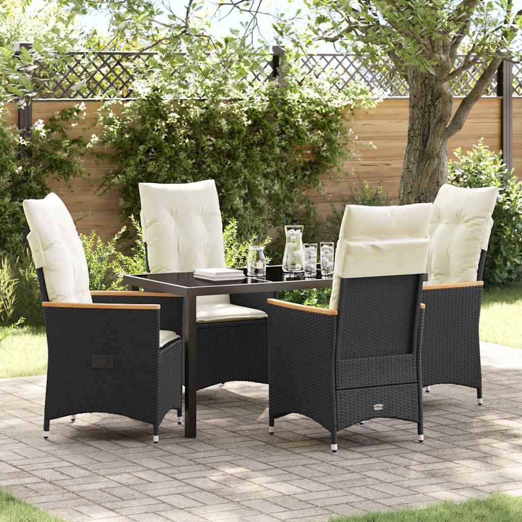 vidaXL Tuin Eettafel Set met kussen 3 pcs Zwart poly rattan