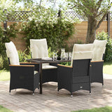 vidaXL Tuin Eettafel Set met kussen 3 pcs Zwart poly rattan
