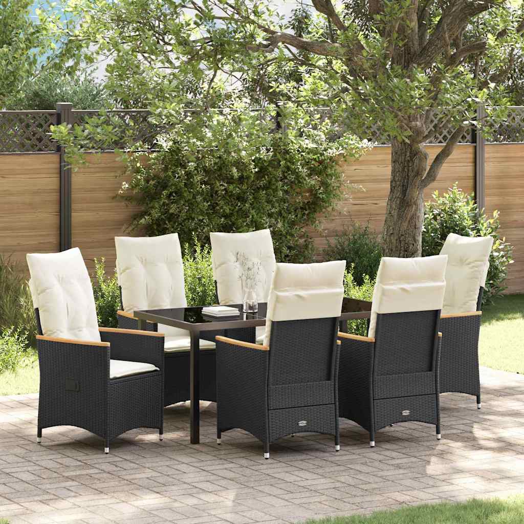 vidaXL Tuin Eettafel Set met kussen 3 pcs Zwart poly rattan