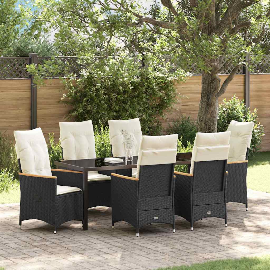 vidaXL Tuin Eettafel Set met kussen 3 pcs Zwart poly rattan
