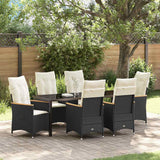 vidaXL Tuin Eettafel Set met kussen 3 pcs Zwart poly rattan