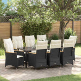 vidaXL Tuin Eettafel Set met kussen 3 pcs Zwart poly rattan