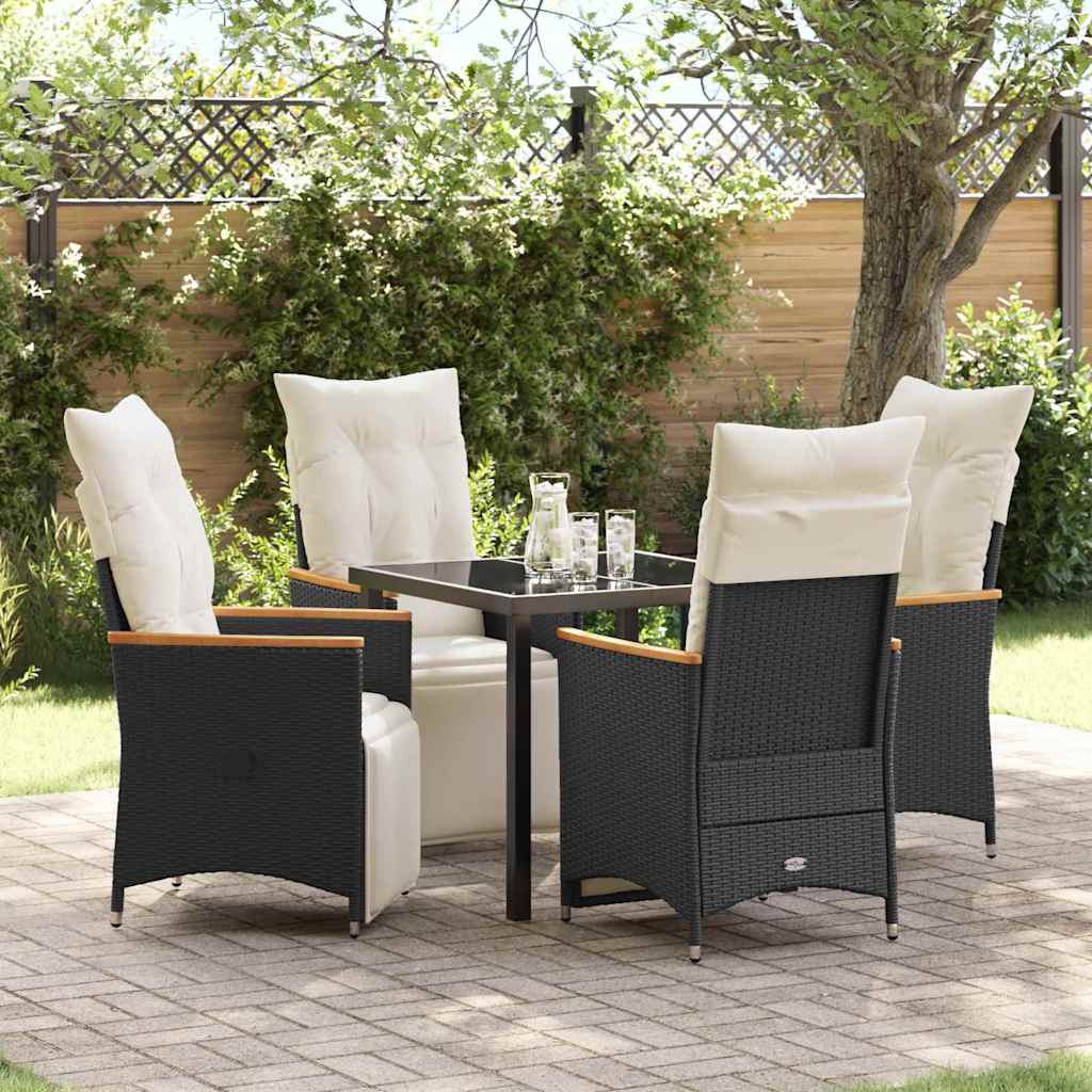 vidaXL Tuin Eettafel Set met kussen 3 pcs Zwart poly rattan