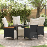 vidaXL Tuin Eettafel Set met kussen 3 pcs Zwart poly rattan