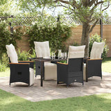 vidaXL Tuin Eettafel Set met kussen 3 pcs Zwart poly rattan