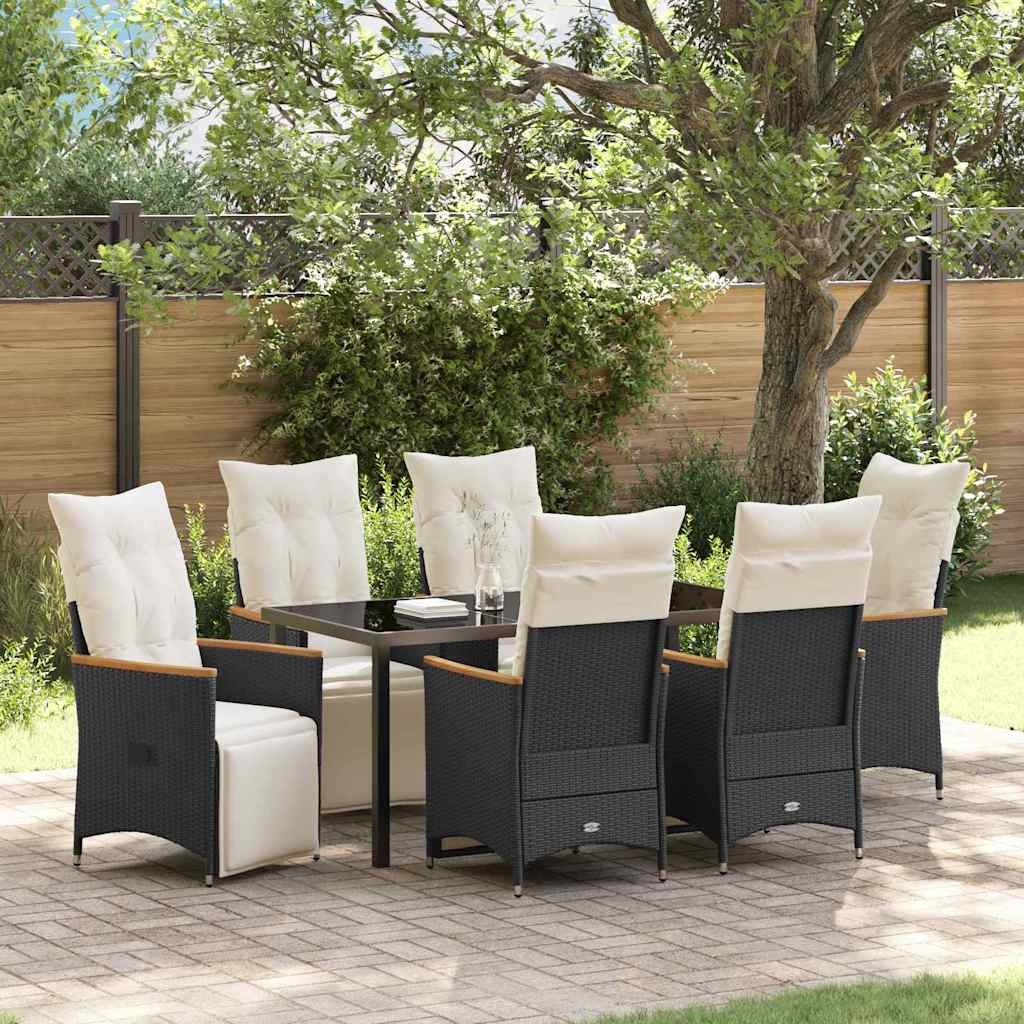 vidaXL Tuin Eettafel Set met kussen 3 pcs Zwart poly rattan