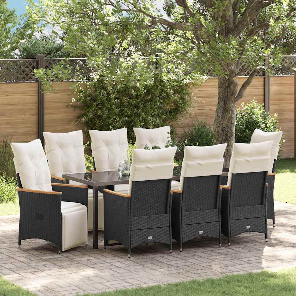 vidaXL Tuin Eettafel Set met kussen 3 pcs Zwart poly rattan