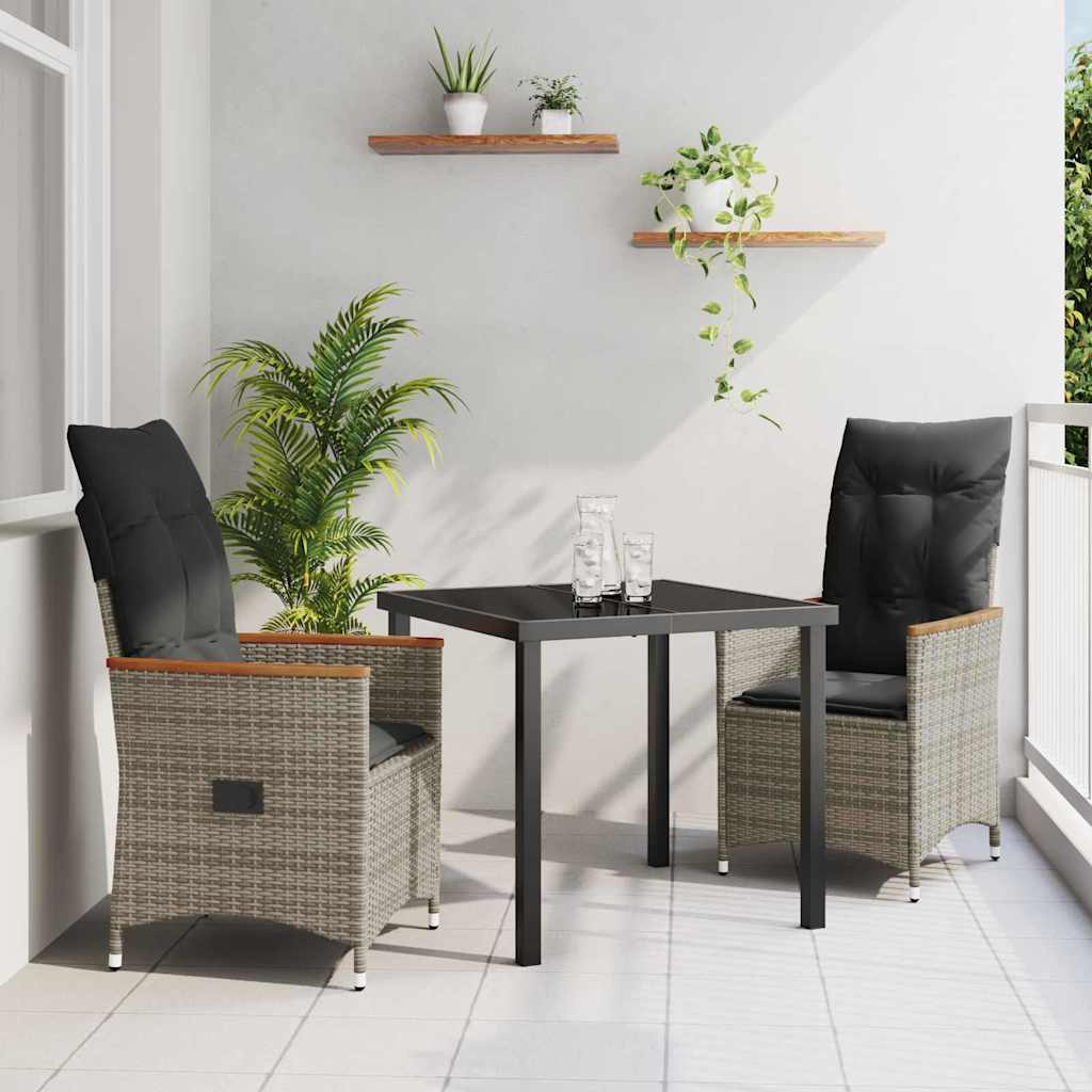 vidaXL Tuin Eettafel Set met kussen 3 pcs Grijs poly rattan