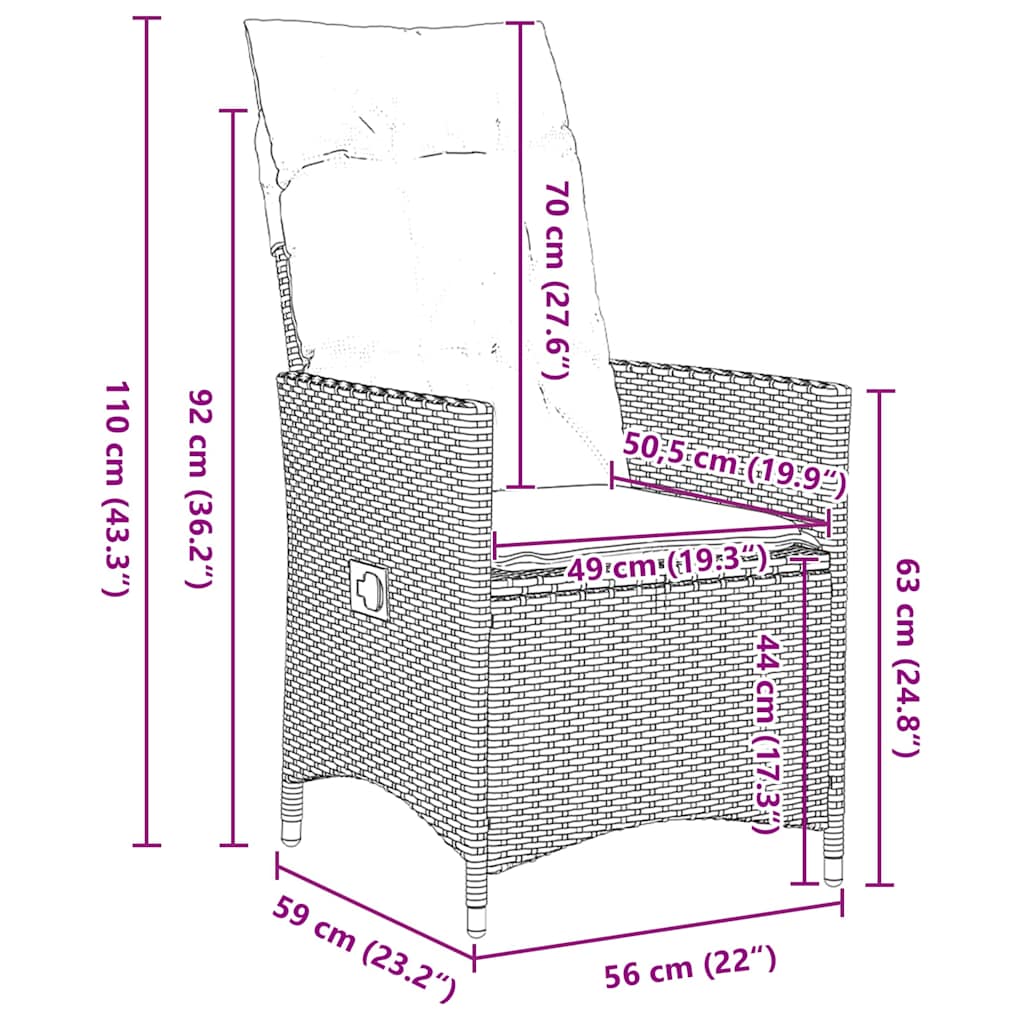 vidaXL Tuin Eettafel Set met kussen 3 pcs Grijs poly rattan