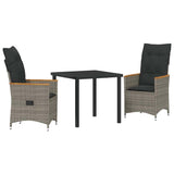 vidaXL Tuin Eettafel Set met kussen 3 pcs Grijs poly rattan