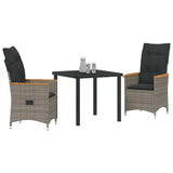 vidaXL Tuin Eettafel Set met kussen 3 pcs Grijs poly rattan