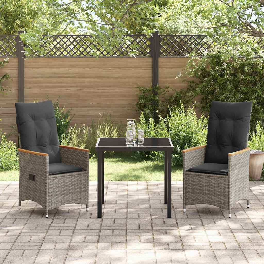 vidaXL Tuin Eettafel Set met kussen 3 pcs Grijs poly rattan