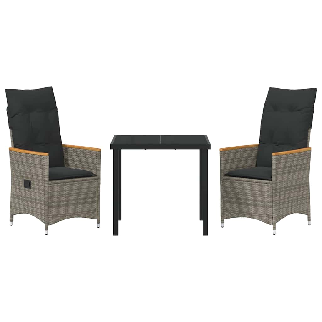 vidaXL Tuin Eettafel Set met kussen 3 pcs Grijs poly rattan