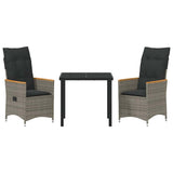 vidaXL Tuin Eettafel Set met kussen 3 pcs Grijs poly rattan