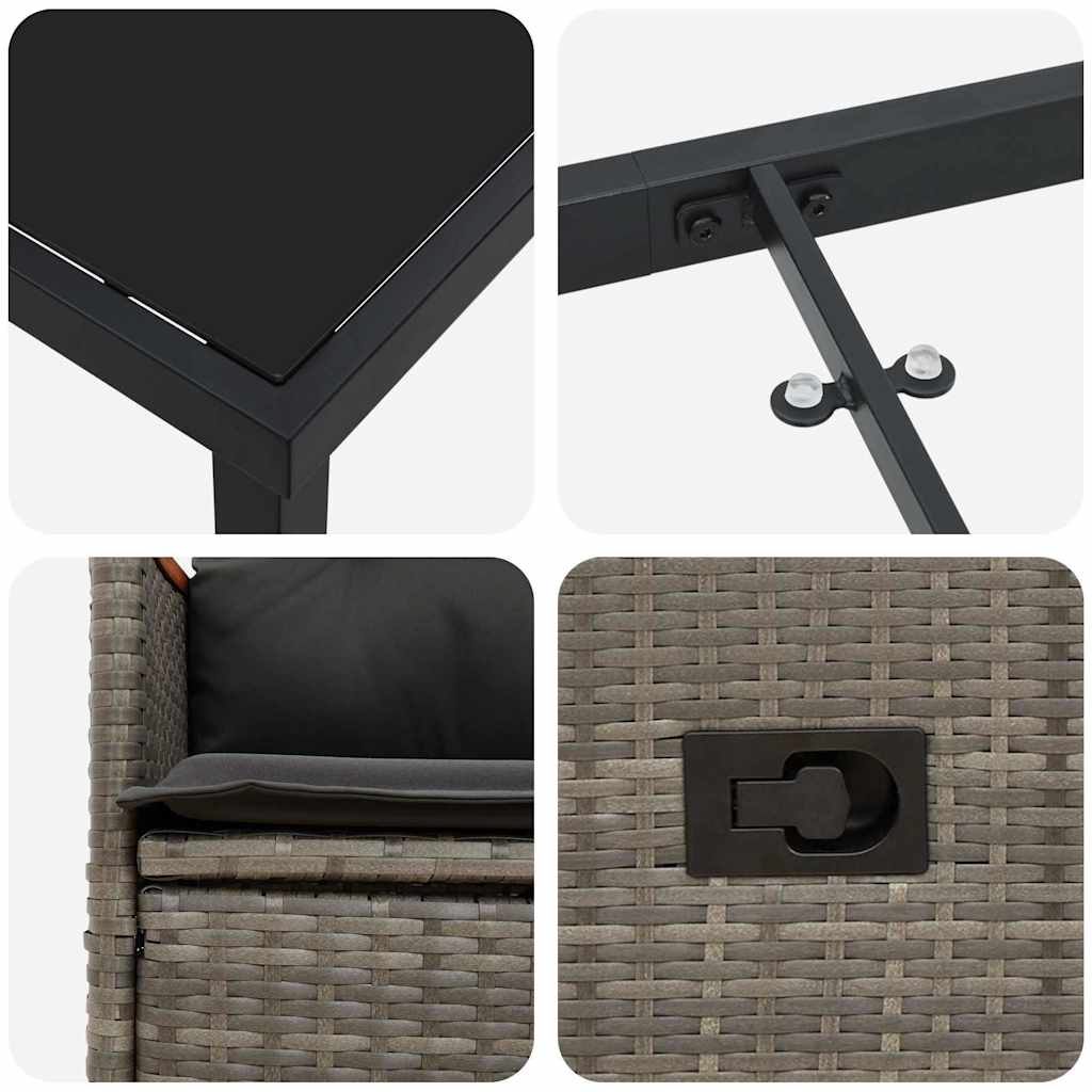 vidaXL Tuin Eettafel Set met kussen 3 pcs Grijs poly rattan