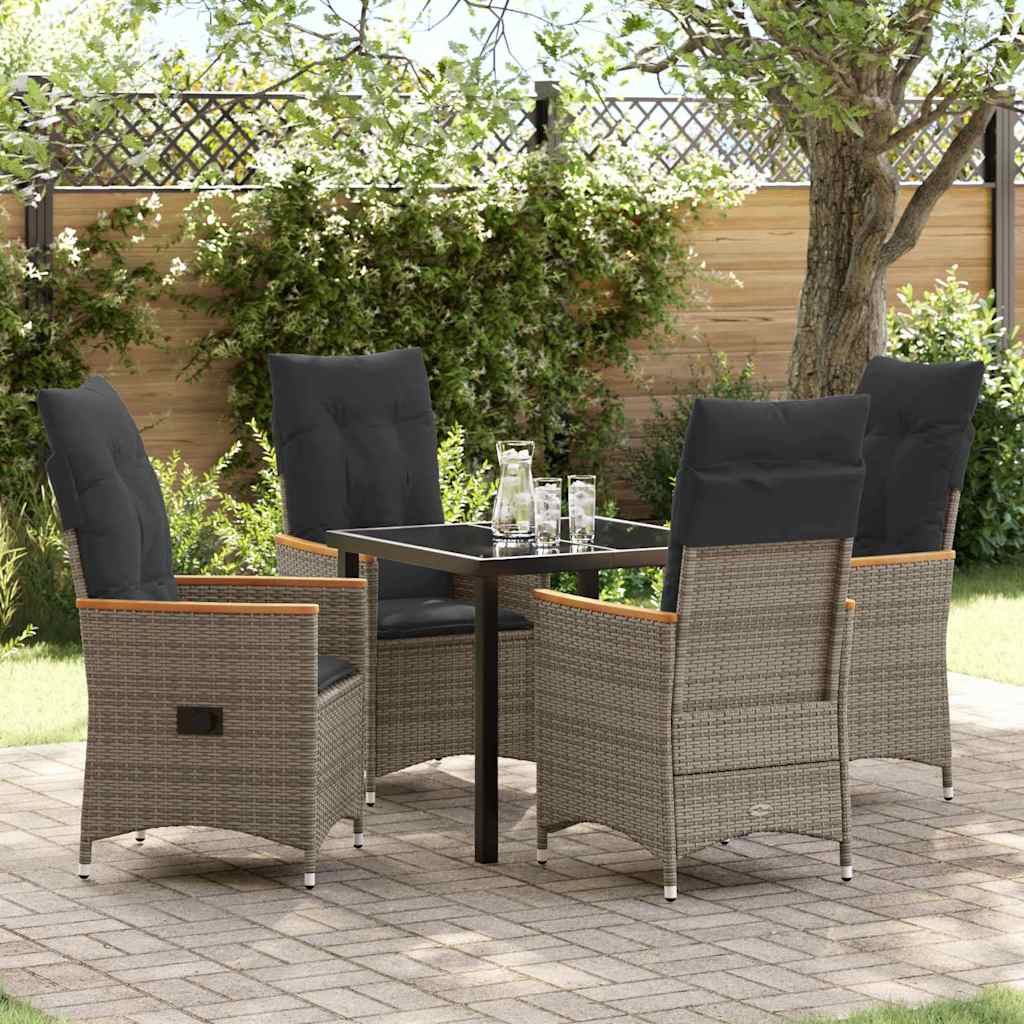 vidaXL Tuin Eettafel Set met kussen 3 pcs Grijs poly rattan