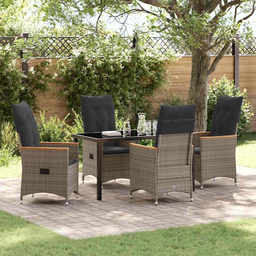 vidaXL Tuin Eettafel Set met kussen 3 pcs Grijs poly rattan
