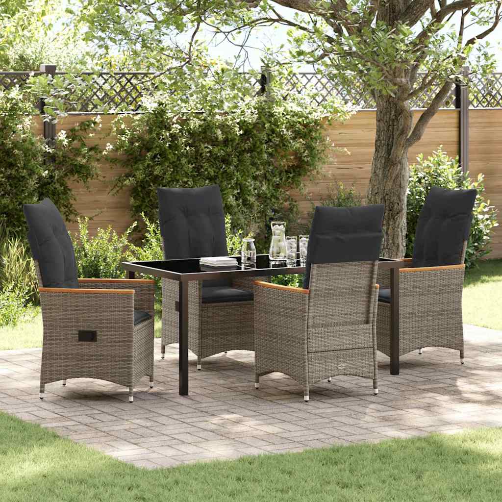 vidaXL Tuin Eettafel Set met kussen 3 pcs Grijs poly rattan