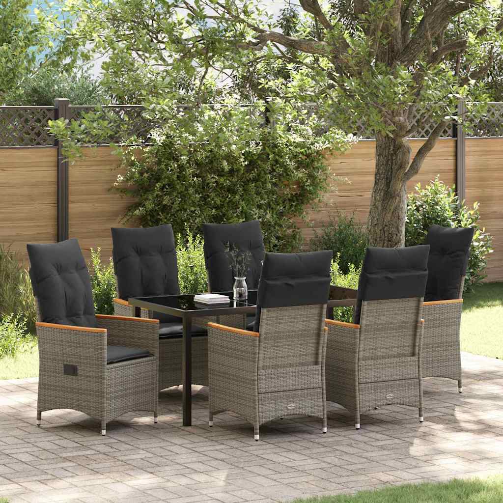 vidaXL Tuin Eettafel Set met kussen 3 pcs Grijs poly rattan