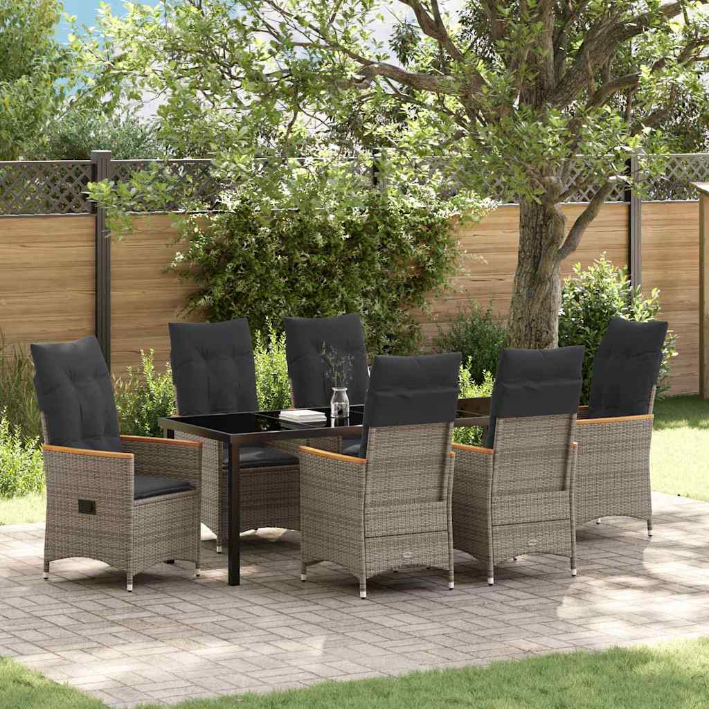 vidaXL Tuin Eettafel Set met kussen 3 pcs Grijs poly rattan
