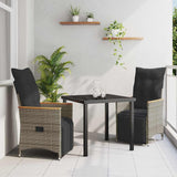 vidaXL Tuin Eettafel Set met kussen 3 pcs Grijs poly rattan