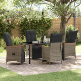 vidaXL Tuin Eettafel Set met kussen 3 pcs Grijs poly rattan