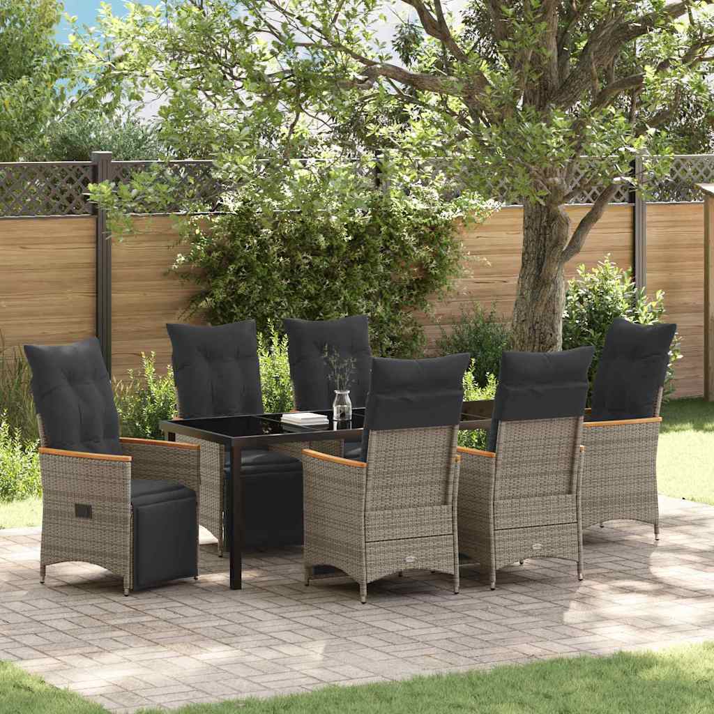 vidaXL Tuin Eettafel Set met kussen 3 pcs Grijs poly rattan
