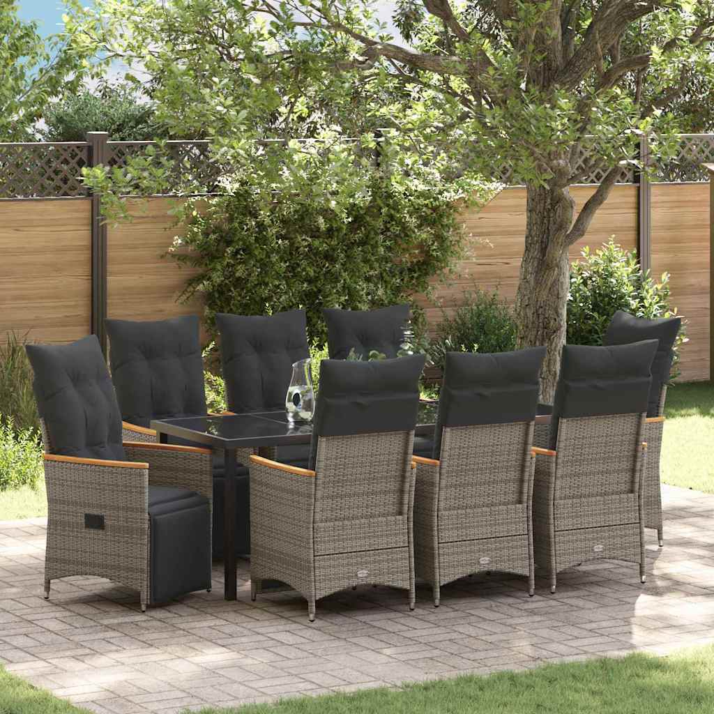 vidaXL Tuin Eettafel Set met kussen 3 pcs Grijs poly rattan