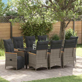 vidaXL Tuin Eettafel Set met kussen 3 pcs Grijs poly rattan