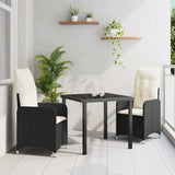 vidaXL Tuin Eettafel Set met kussen 3 pcs Zwart poly rattan