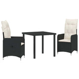 vidaXL Tuin Eettafel Set met kussen 3 pcs Zwart poly rattan