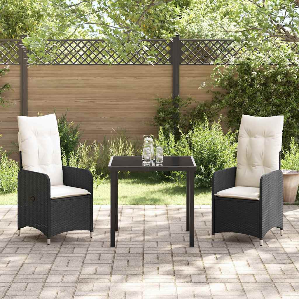 vidaXL Tuin Eettafel Set met kussen 3 pcs Zwart poly rattan