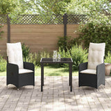 vidaXL Tuin Eettafel Set met kussen 3 pcs Zwart poly rattan