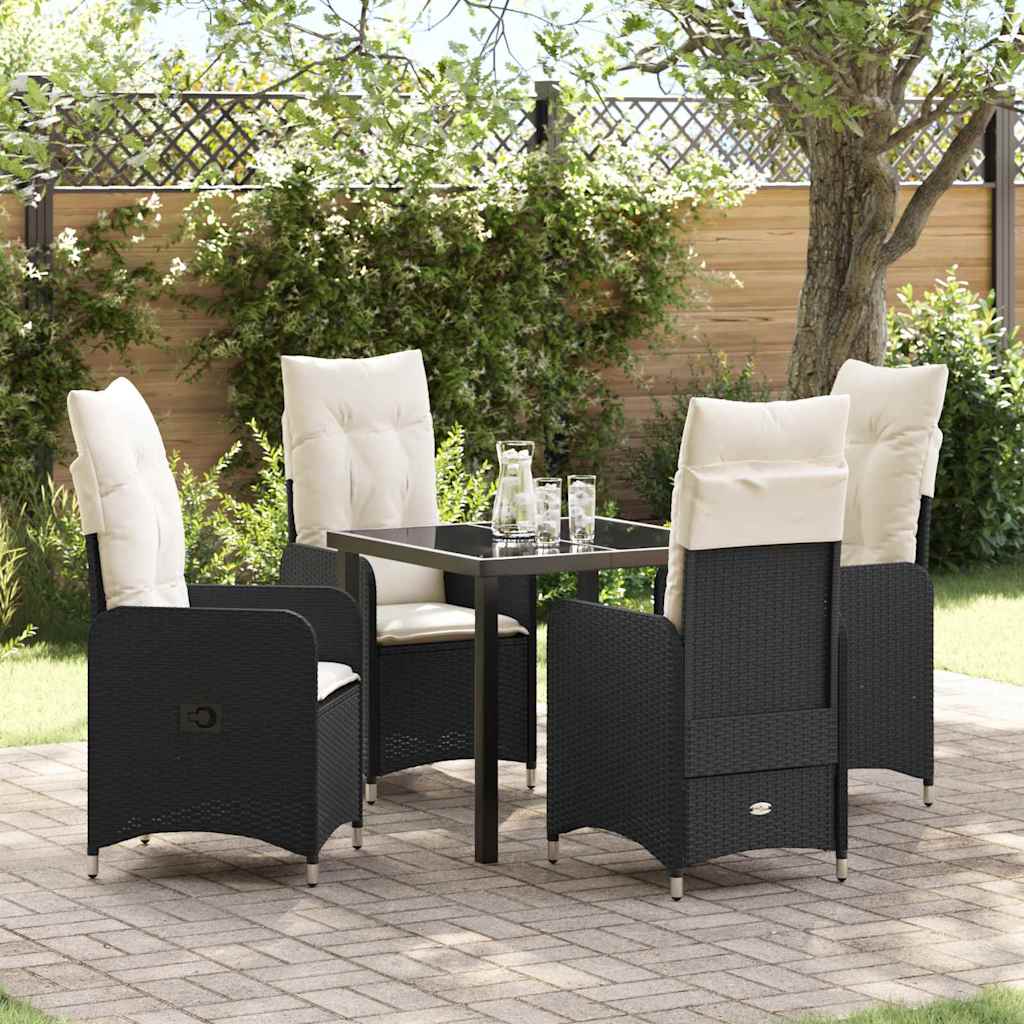 vidaXL Tuin Eettafel Set met kussen 3 pcs Zwart poly rattan