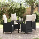 vidaXL Tuin Eettafel Set met kussen 3 pcs Zwart poly rattan