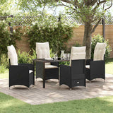 vidaXL Tuin Eettafel Set met kussen 3 pcs Zwart poly rattan