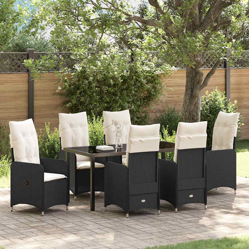 vidaXL Tuin Eettafel Set met kussen 3 pcs Zwart poly rattan