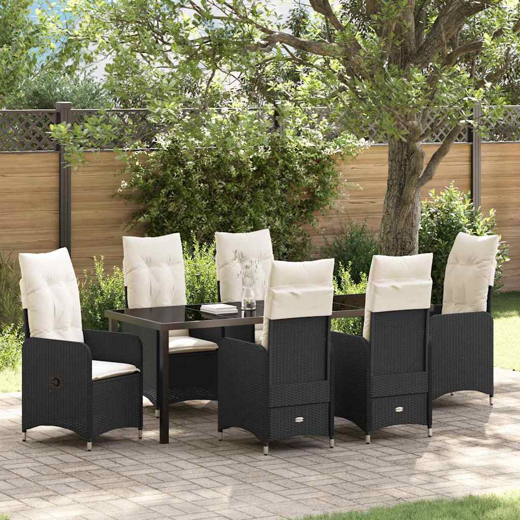 vidaXL Tuin Eettafel Set met kussen 3 pcs Zwart poly rattan