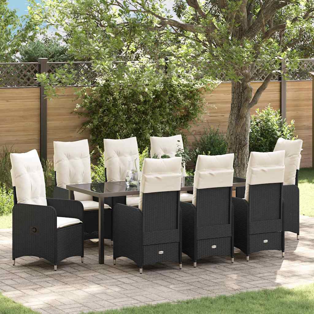 vidaXL Tuin Eettafel Set met kussen 3 pcs Zwart poly rattan