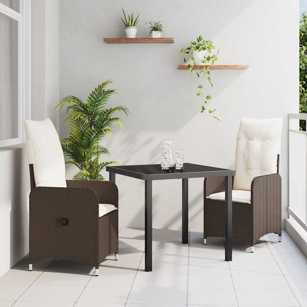 vidaXL Tuin Eettafel Set met kussen 3 pcs Zwart poly rattan