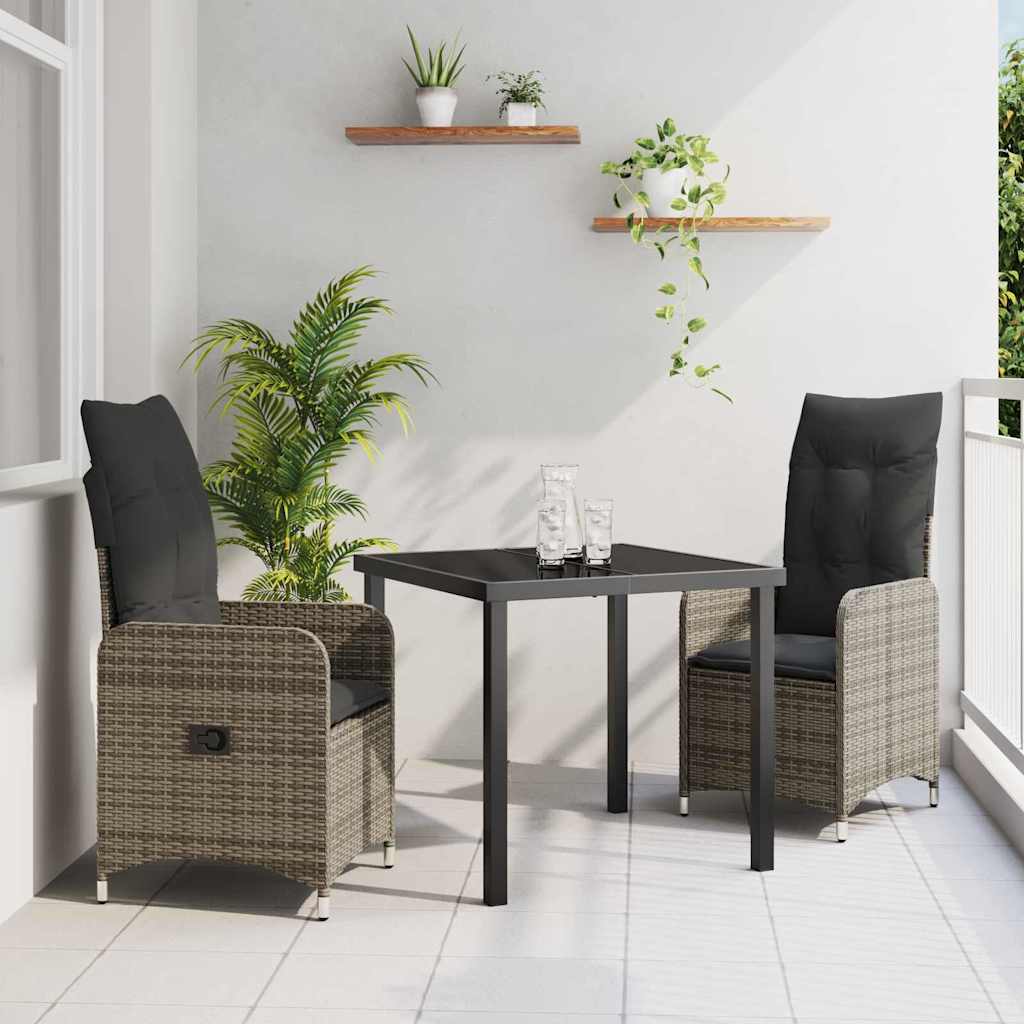 vidaXL Tuin Eettafel Set met kussen 3 pcs Zwart poly rattan