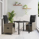 vidaXL Tuin Eettafel Set met kussen 3 pcs Zwart poly rattan