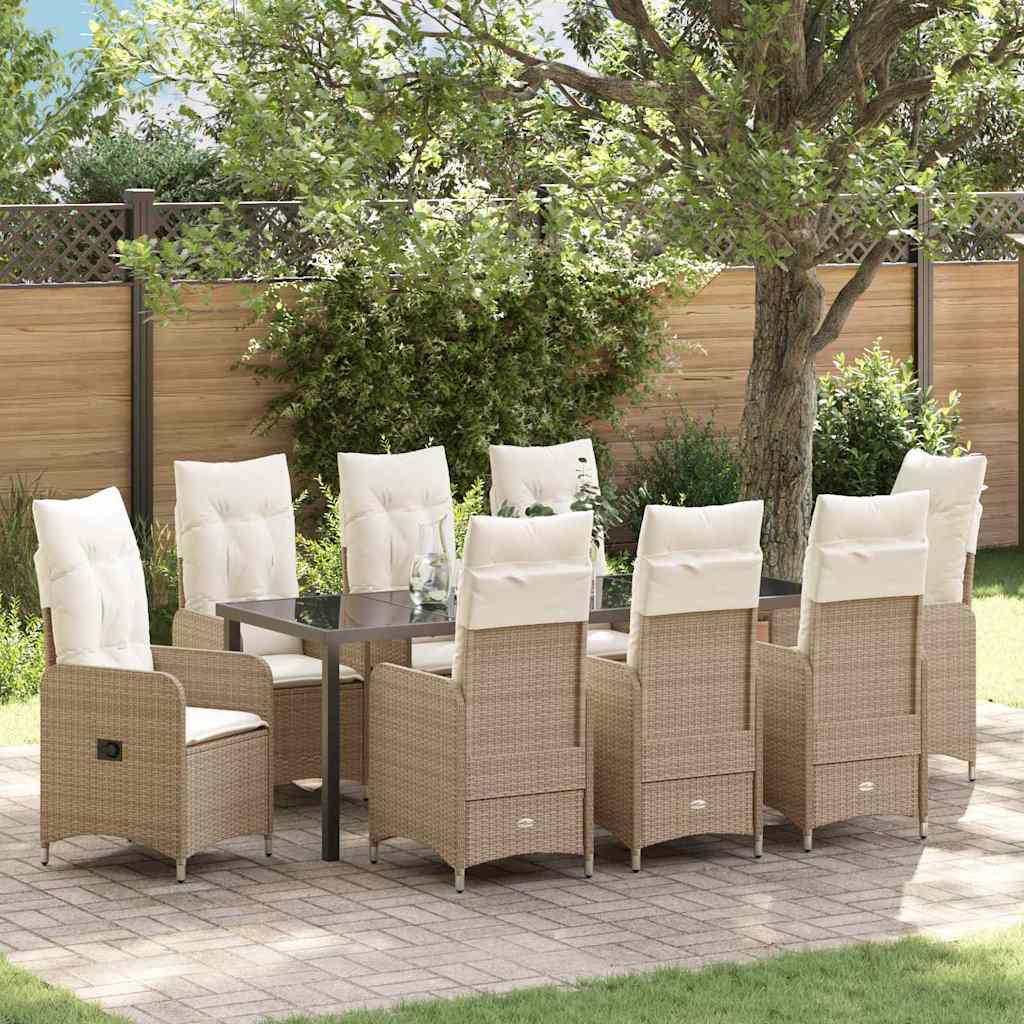 vidaXL Tuin Eettafel Set met kussen 3 pcs Zwart poly rattan