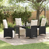 vidaXL Tuin Eettafel Set met kussen 3 pcs Zwart poly rattan