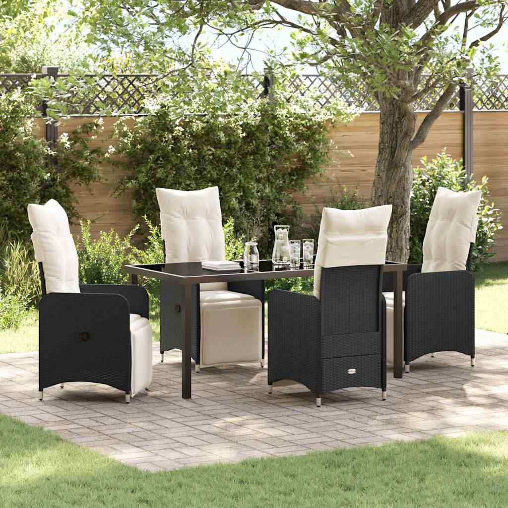 vidaXL Tuin Eettafel Set met kussen 3 pcs Zwart poly rattan