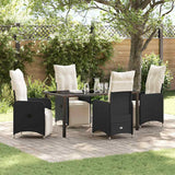 vidaXL Tuin Eettafel Set met kussen 3 pcs Zwart poly rattan
