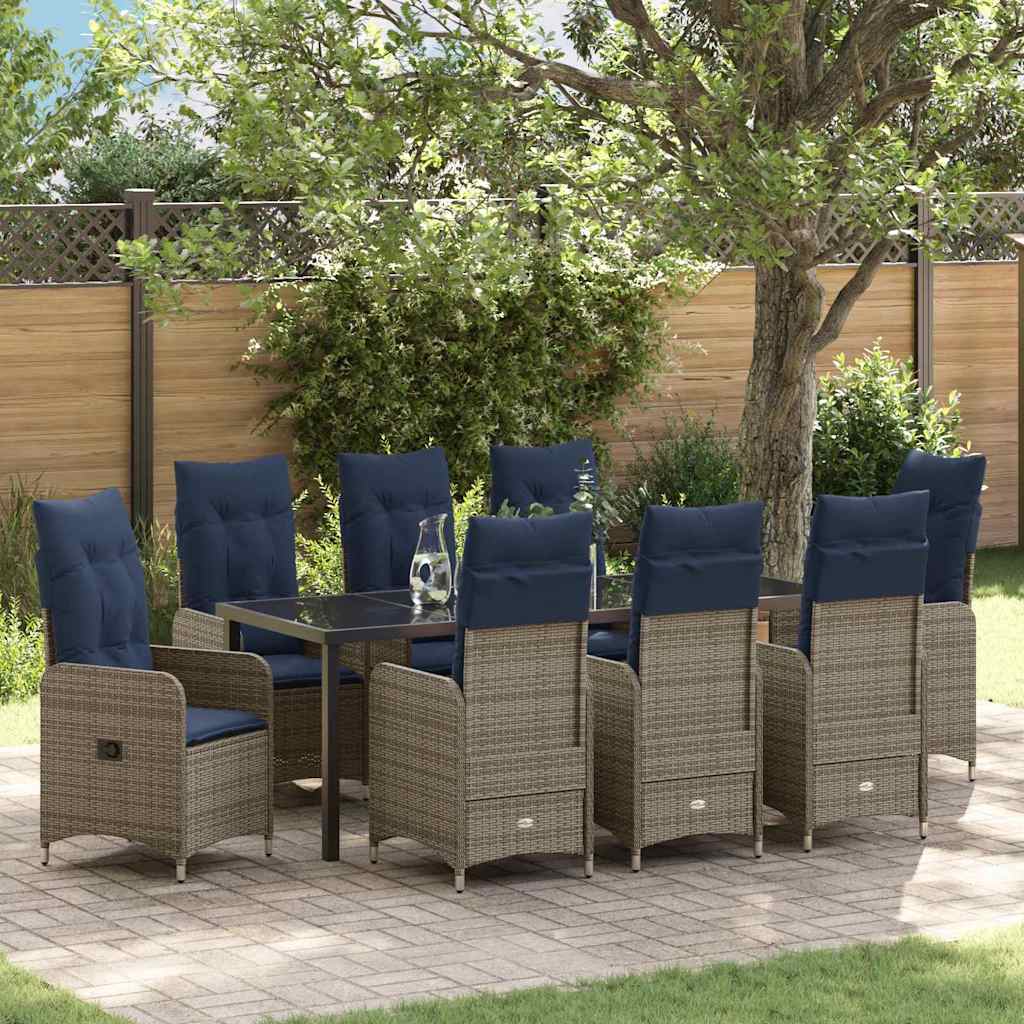 vidaXL Tuin Eettafel Set met kussen 3 pcs Zwart poly rattan
